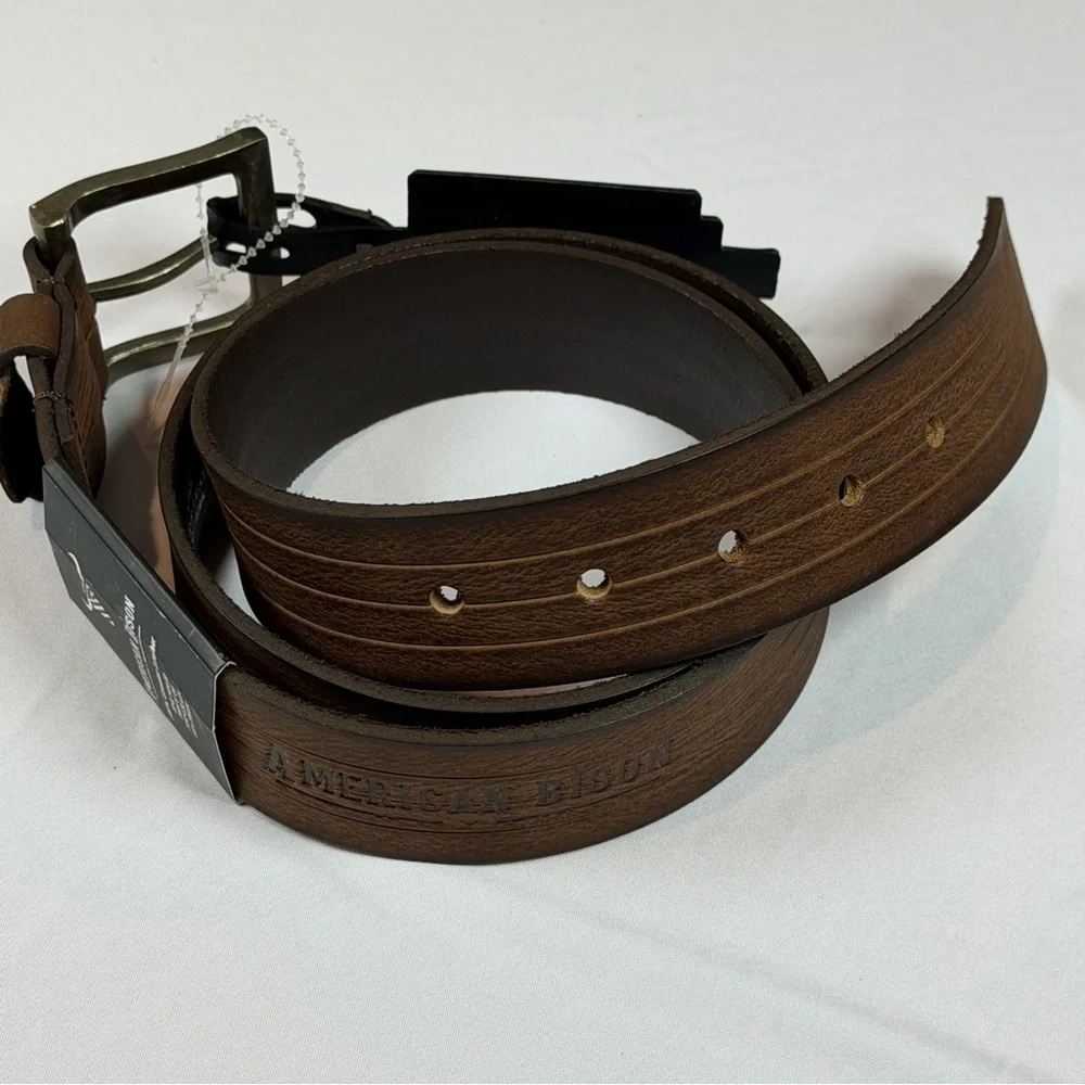 American Bison‎ 100% Genuine Leather Dark Brown Leather Belt-Size 36